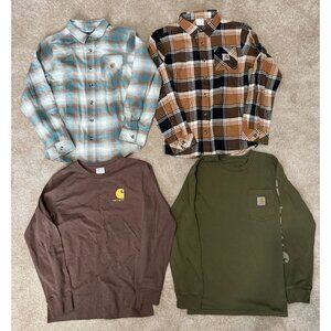 Carhartt Boys Shirt Lot of 4 Long Sleeve Tees & Flannel Button Front Boys Medium